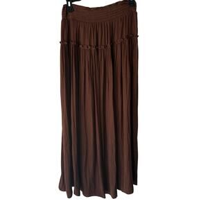 Rachel Zoe Skirt Womens Small Brown Maxi Boho Smocked Waist Ruffle Hem NWT